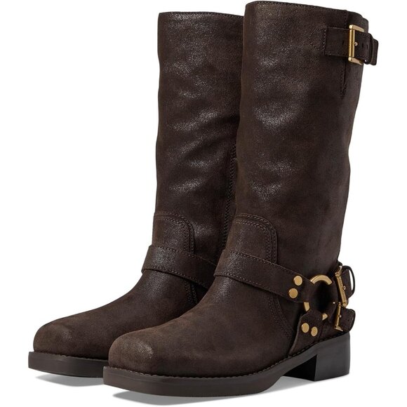 MICHAEL Michael Kors $295 Crosby Suede Moto Boots Chocolate